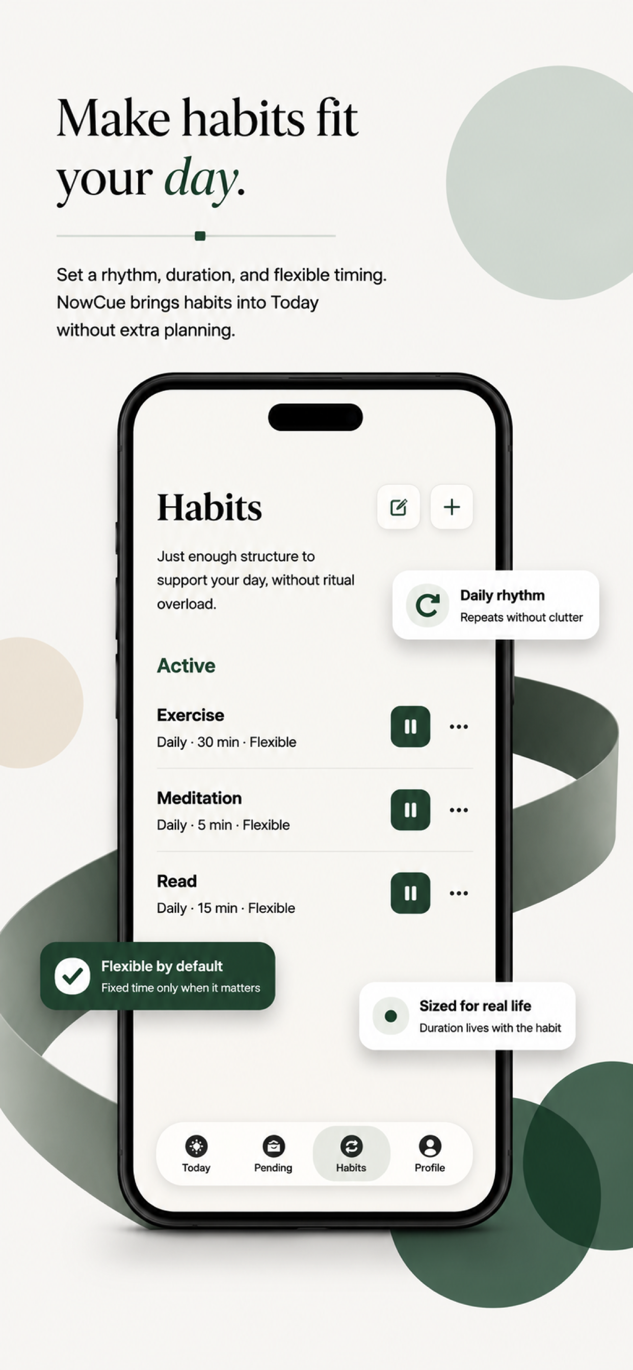 NowCue — Habits that fit your day, with flexible timing
